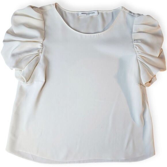 Amanda Uprichard Merris Top Ivory White Puff Sleeve Revolve Large - Picture 3 of 13